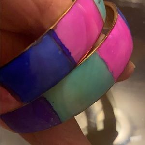 Colorful Mother of Pearl Bangle Bracelets Multi-color NOS - PAIR India